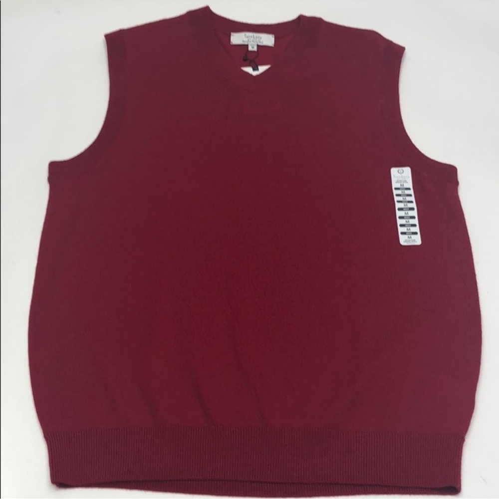 Turnbury Men's Maroon Merino Wool V-Neck Red Sweater Vest - Quiet Luxury NWT Med